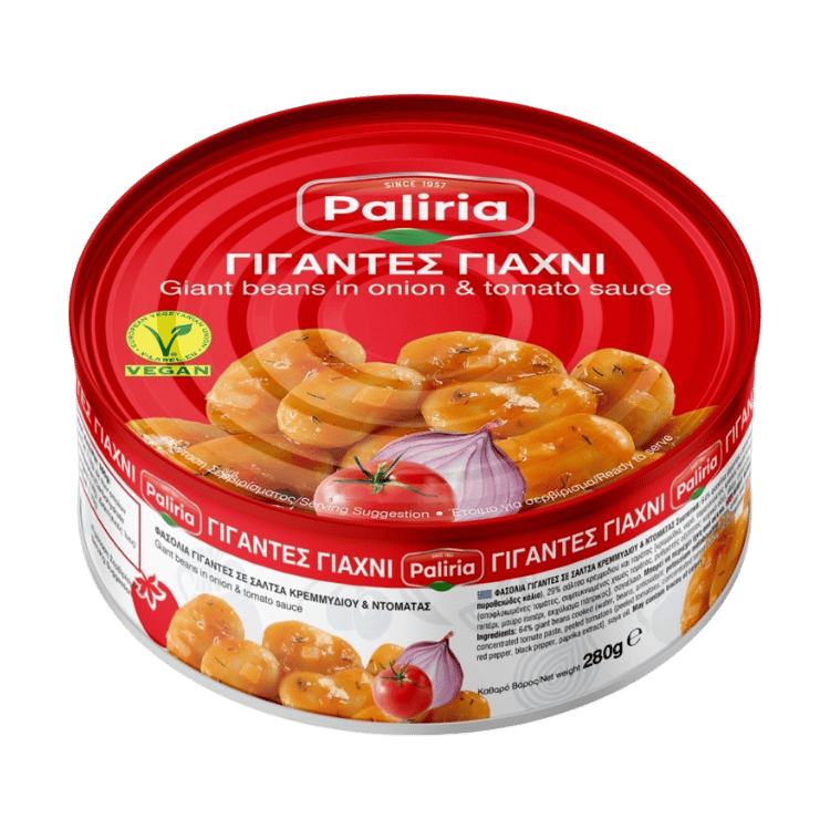 Riesenbohnen in Zwiebeln & Tomatensoße (280g) Paliria von Paliria bei Araxxon - Hochwertiges griechisches Produkt. Riesenbohnen in Zwiebeln & Tomatensoße (280g) Paliria από Paliria στο Araxxon - Αυθεντικό ελληνικό προϊόν.